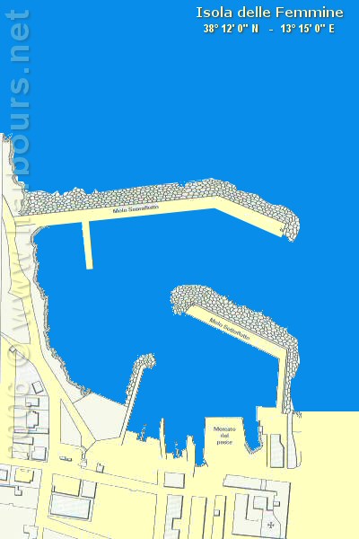 Cartina nautica del porto di Isola delle Femmine. Solo a scopo dimostrativo,da non utilizzare per la navigazione